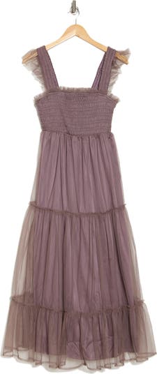 Ruffle Tulle Overlay Tiered Maxi Dress