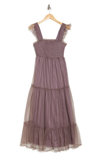 WISHLIST WISHLIST RUFFLE TULLE OVERLAY TIERED MAXI DRESS 