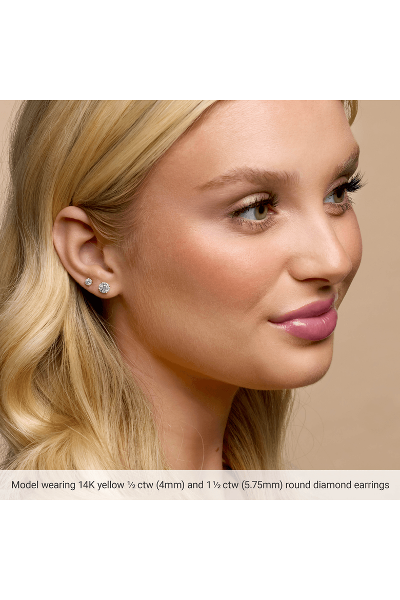 1 CT Lab-Grown Diamond 4-Prong Stud Earrings in 14K Gold, Alternate, color, White
