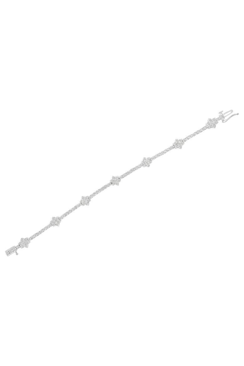 Silver 1.0 cttw Miracle-Set Diamond Floral Station Tennis Bracelet, Alternate, color, White