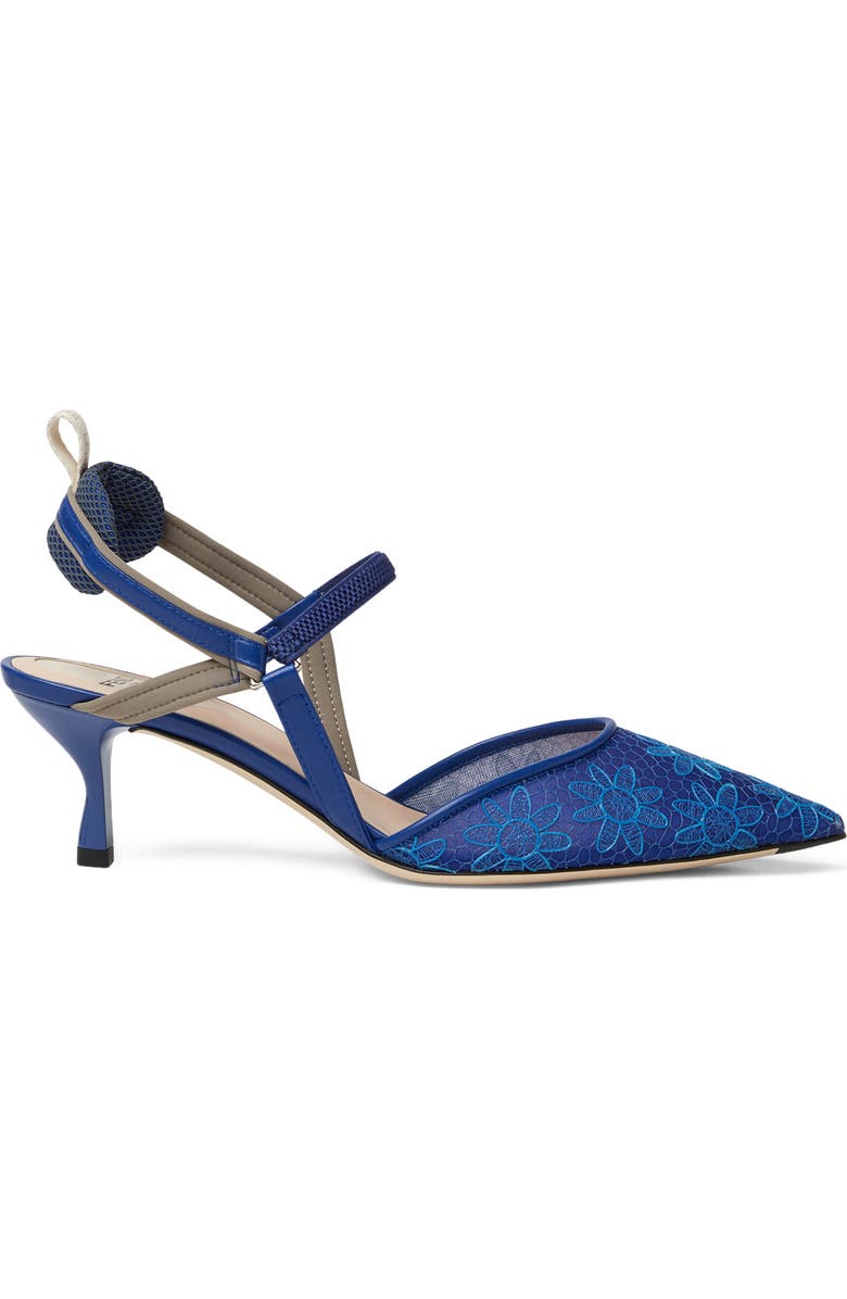 Fendi Colibri Floral Slingback Pointed Toe Pump, Alternate, color, F1vp9 Royal Lgt.acquamarin