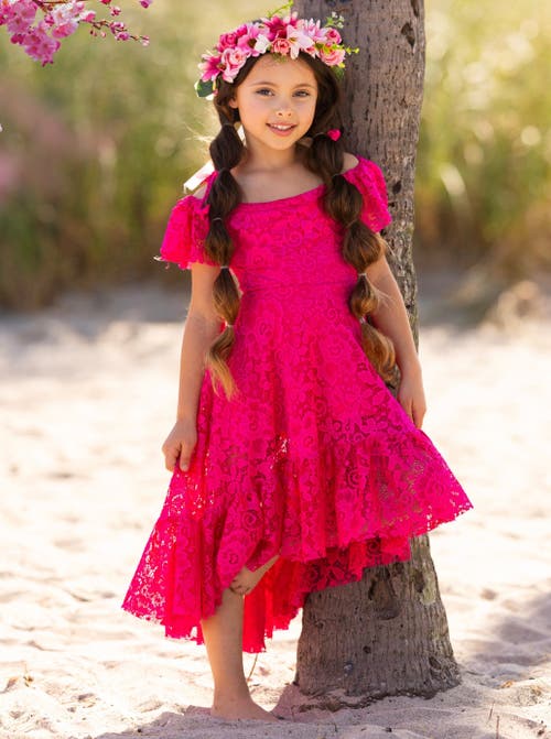 MIA BELLE GIRLS MIA BELLE GIRLS GIRLS BERRY BEAUTIFUL LACE HIGH LOW DRESS