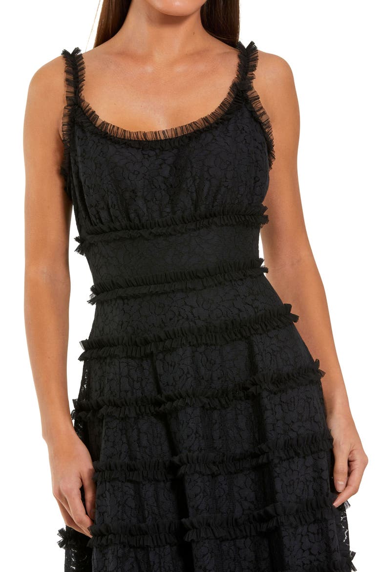 Sleeveless Lace A-Line Midi Dress With Ruffles, Alternate, color, Black
