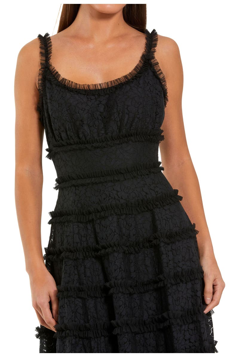 Mac Duggal Sleeveless Lace A-Line Midi Dress With Ruffles, Alternate, color, Black