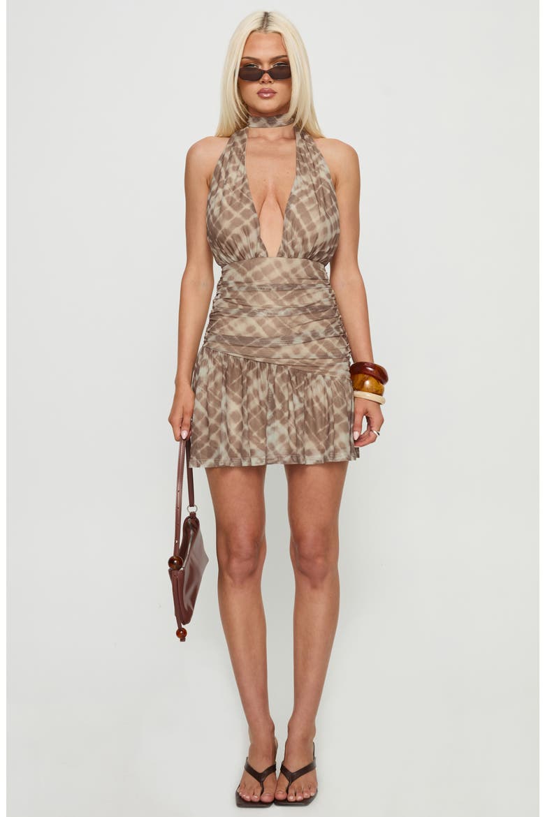 Anjolita Plunge Halter Minidress, Alternate, color, ANIMAL