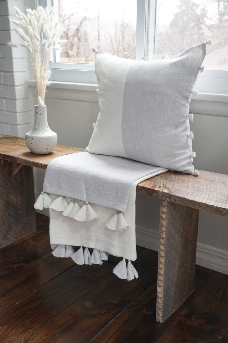Beige Tassels So Soft Linen Pillow with Down Insert, Alternate, color, Grey