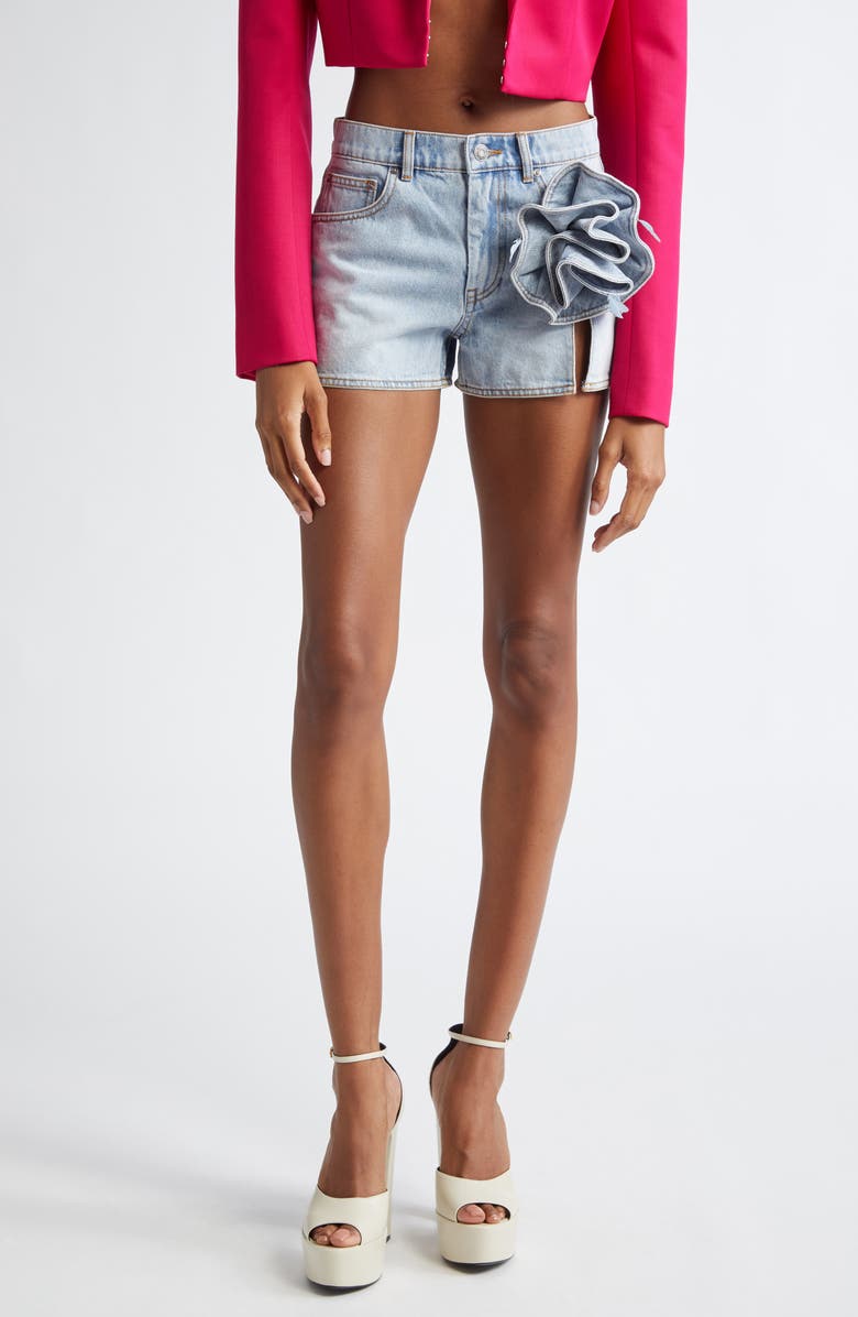 Area Flower Corsage Slit Denim Shorts, Main, color,