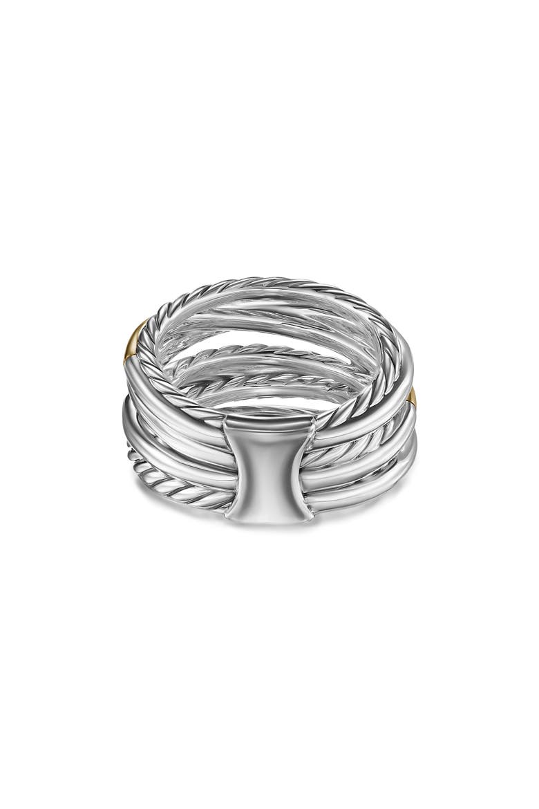 Crossover Seven-Row Ring in Sterling Silver with 18K Yellow Gold & Diamonds, 16mm, Alternate, color, STERLING SILVER AND 18K GOLD