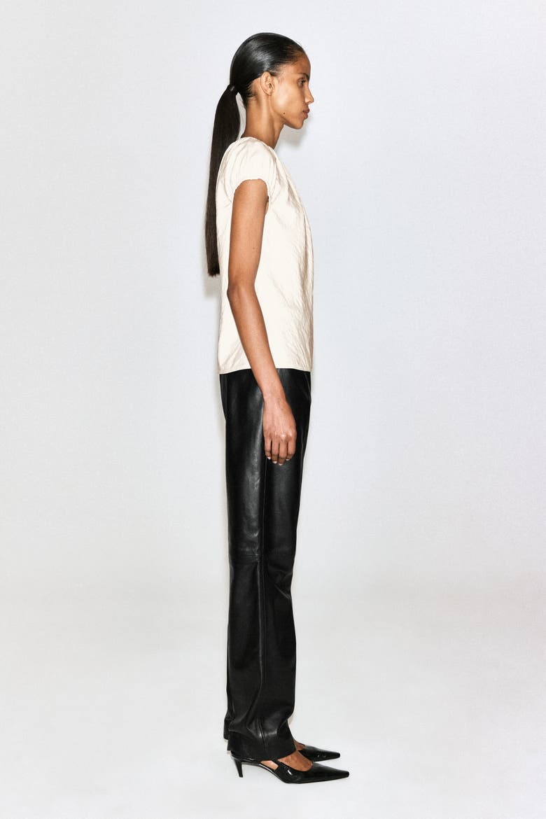 Gathered Crinkled-Satin Top, Alternate, color, IVORY