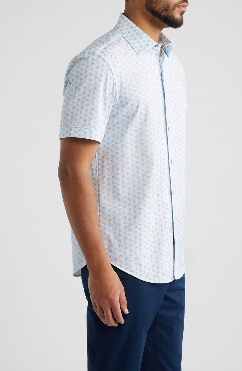 Bugatchi Miles OoohCotton<sup>®</sup> Floral Short Sleeve Button-Up Shirt, Alternate, color, Vista Blue