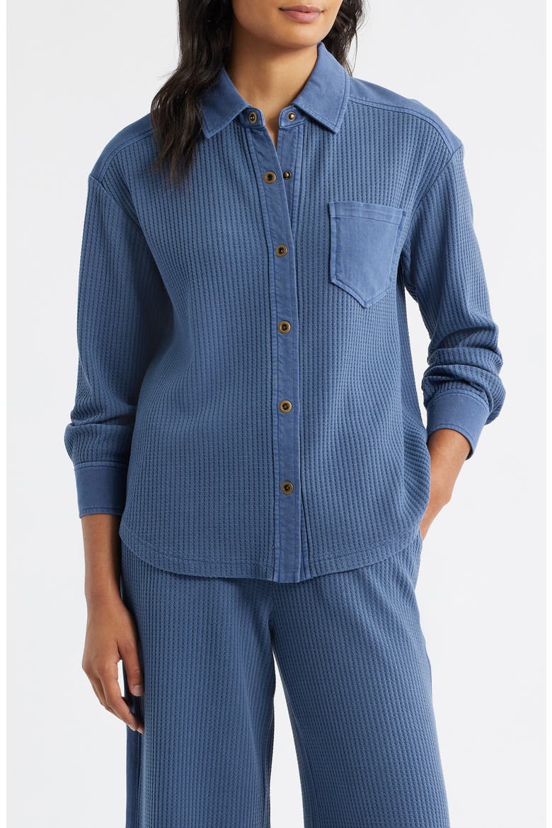 Camden Thermal Mixed Media Snap-Up Shirt, Main, color, BLUE