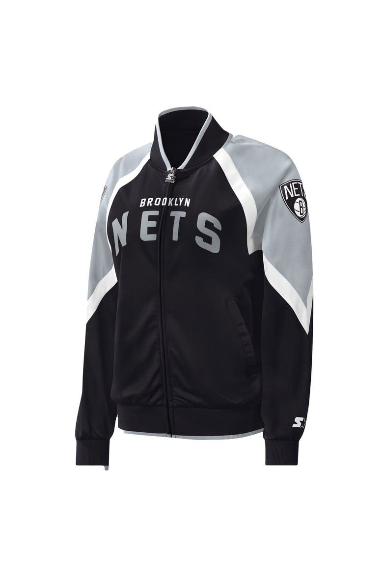 Women's Starter Black Brooklyn Nets Slam Dunk Raglan Full-Zip Track Jacket, Alternate, color, Black