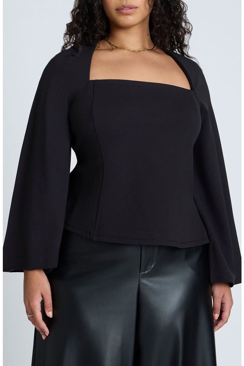 Square Neck Seam Detail Top, Main, color, BLACK ONYX
