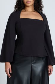 ELOQUII Square Neck Seam Detail Top