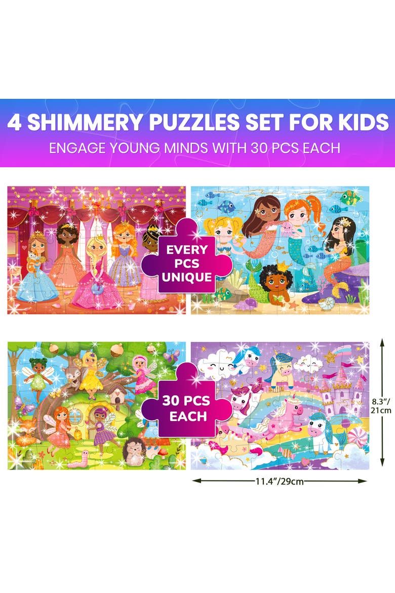 Kids Jigsaw Puzzle Set 30-Piece, Alternate, color, PrincessUnicornMermaidFairie