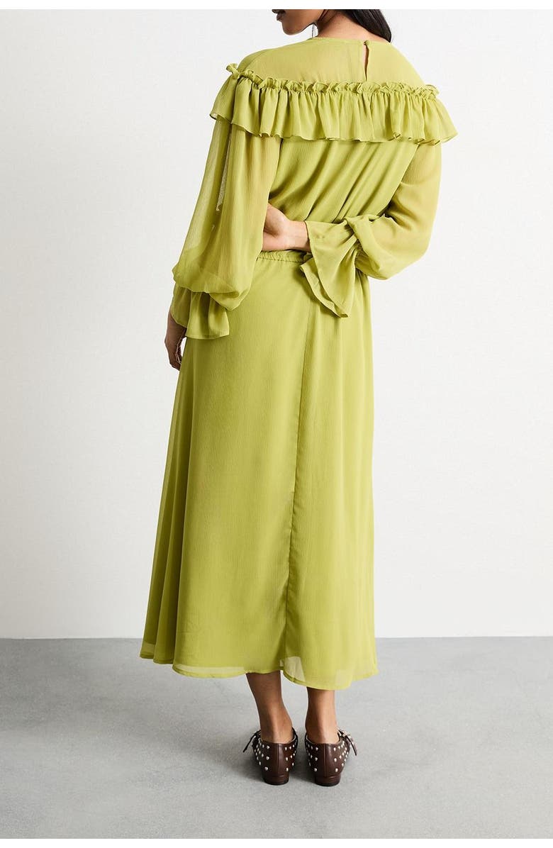 Warehouse Ruffle Shoulder Detail Boho Maxi Dress, Alternate, color, Chartreuse