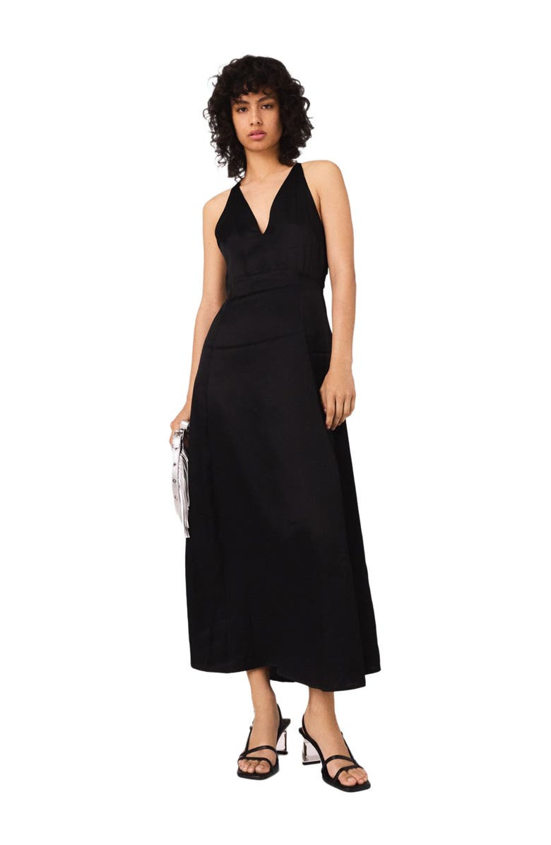 maje Flowy maxi dress with braided back, Main, color, Black