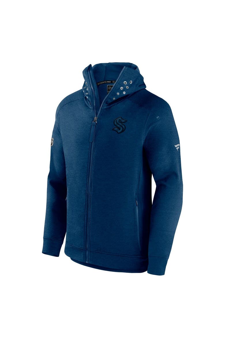 Men's Fanatics Branded Heather Deep Sea Blue Seattle Kraken Authentic Pro Road Tech Full-Zip Hoodie Jacket, Alternate, color, Navy
