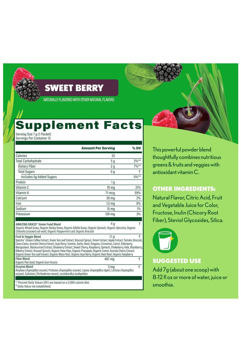 Greens Blend Antioxidant Super Greens Powder with Spirulina Beet Root Elderberry Prebiotics Probiotics Sweet Berry, Alternate, color, None