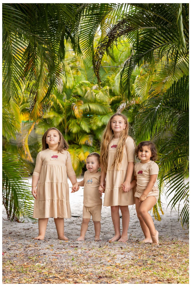 French 3/4 Sleeve Dress for Girl, Alternate, color, Beige