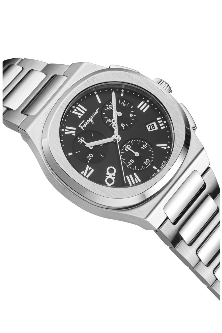 Elliptical Bracelet Strap Chronograph Watch, 38mm, Alternate, color, BLACK/ STAINLESS STEEL