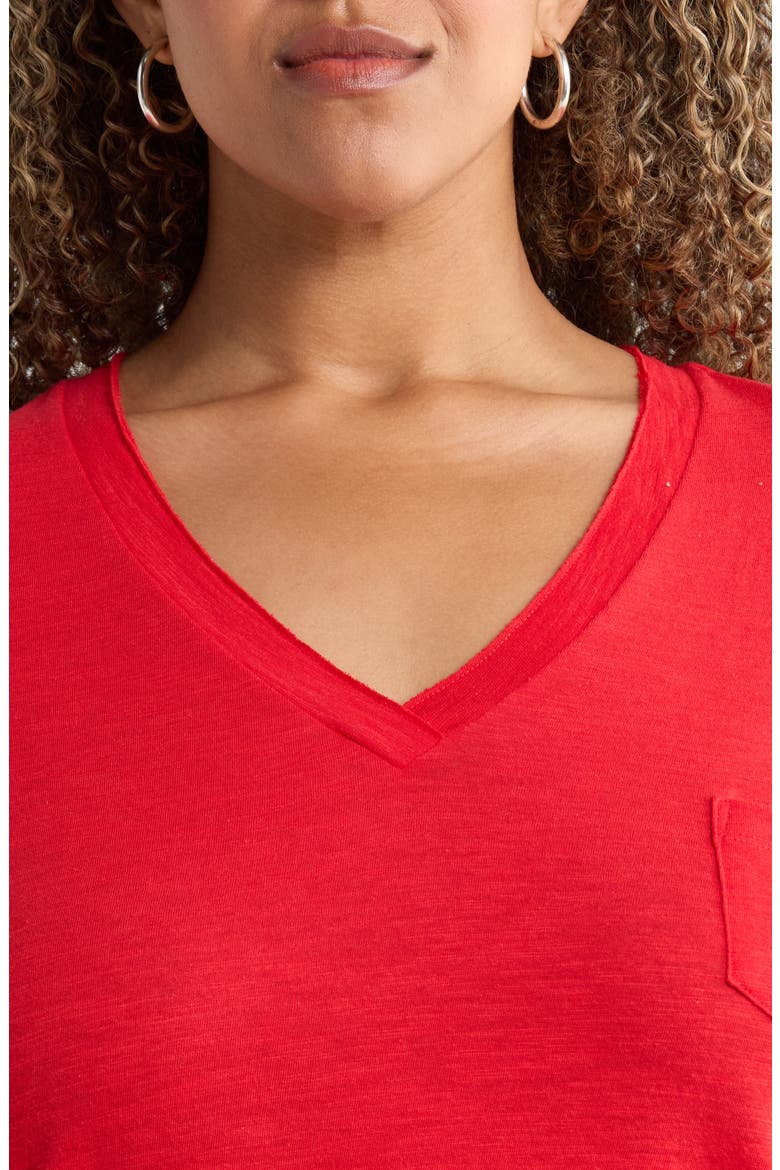 Short Sleeve Cotton & Modal V-Neck Pocket T-Shirt, Alternate, color, RED RADISH