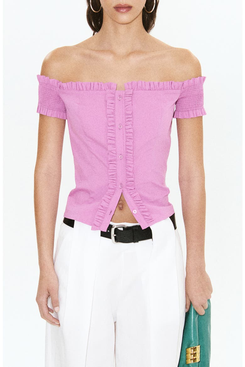 Starring Hailey Bieber Dreyfus Off the Shoulder Shirt, Main, color, PASTEL PINK