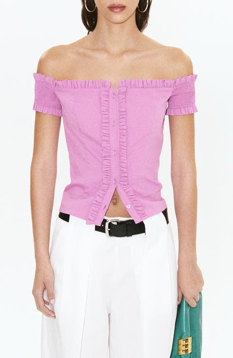 Featuring Hailey Bieber Dreyfus Off the Shoulder Shirt