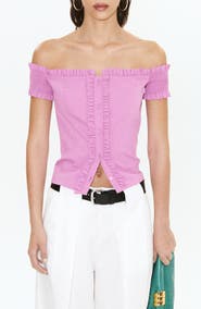 MANGO Starring Hailey Bieber Dreyfus Off the Shoulder Shirt