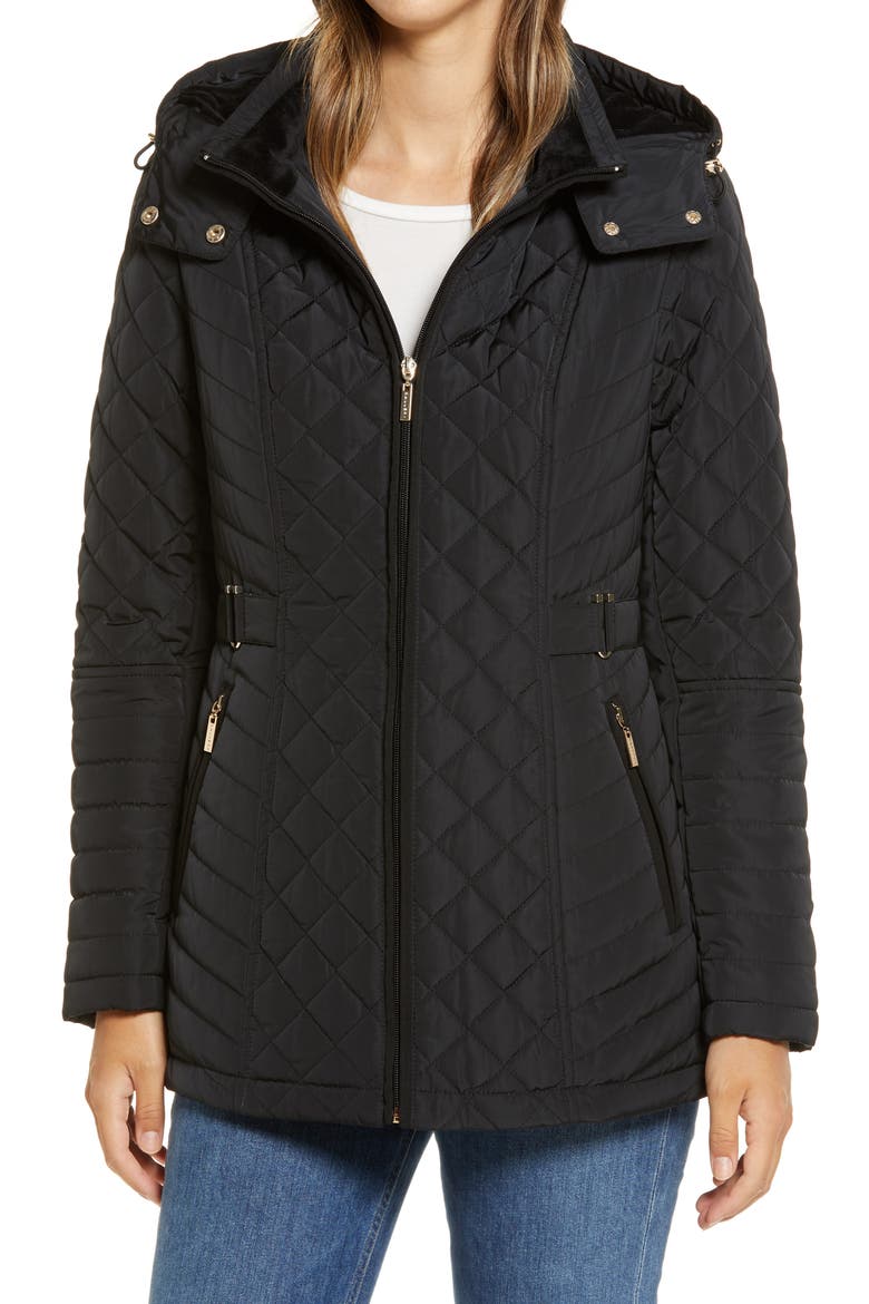 Quilted Hooded Jacket, Alternate, color, BLACK