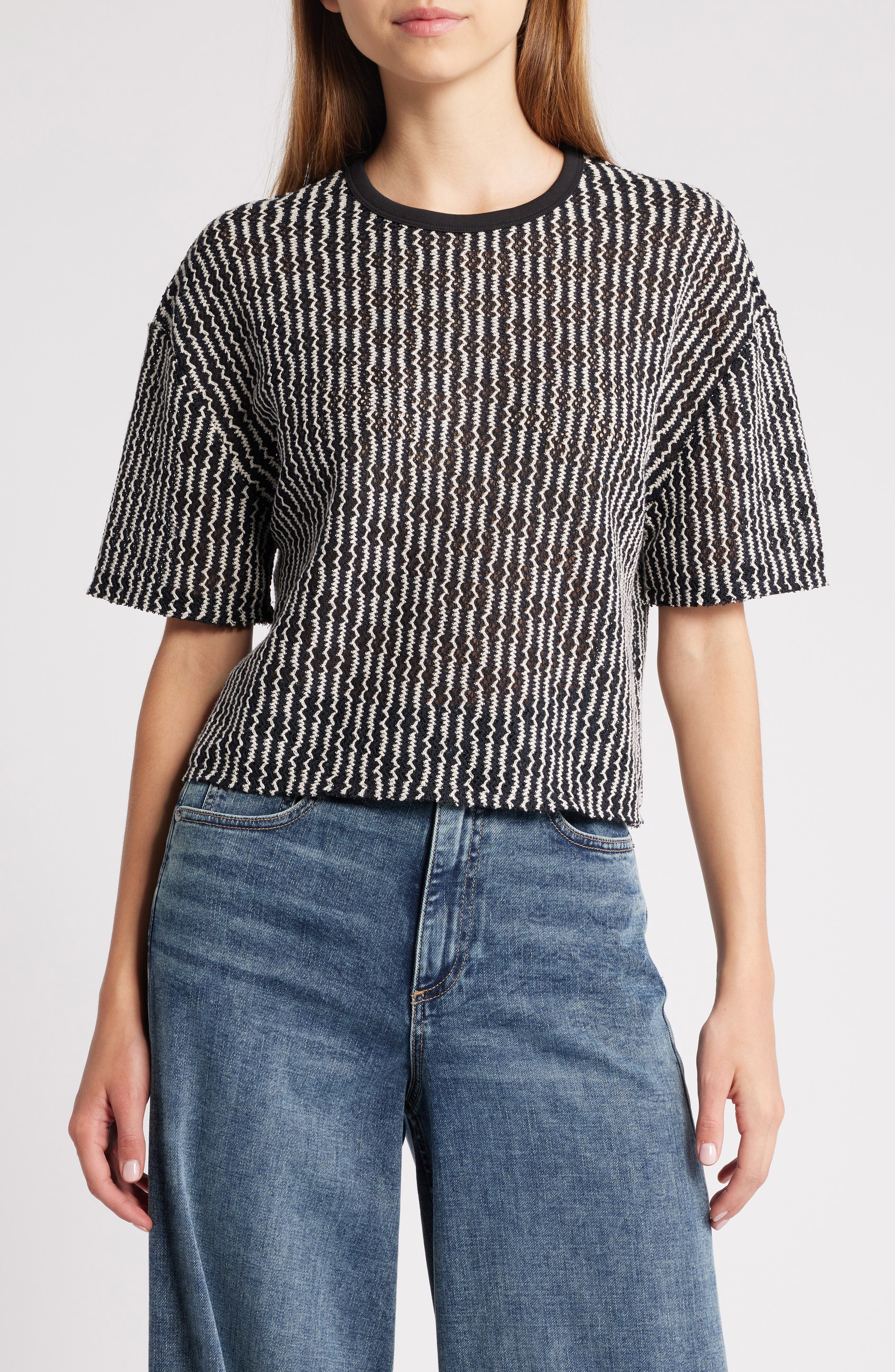 Gigi Stripe Knit Crop T-Shirt