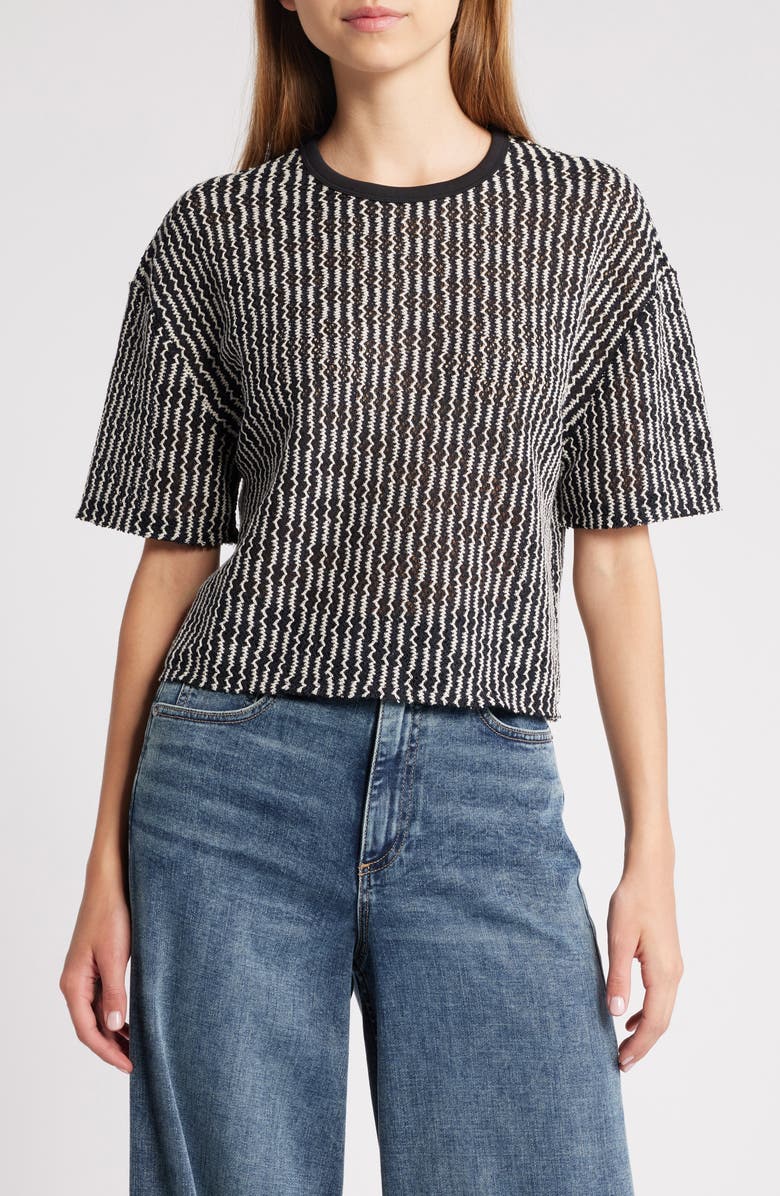 rag & bone Gigi Stripe Knit Crop T-Shirt, Main, color, Black Multi