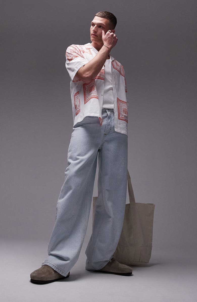 Topman Revere Short Sleeve Camp Shirt, Alternate, color, 