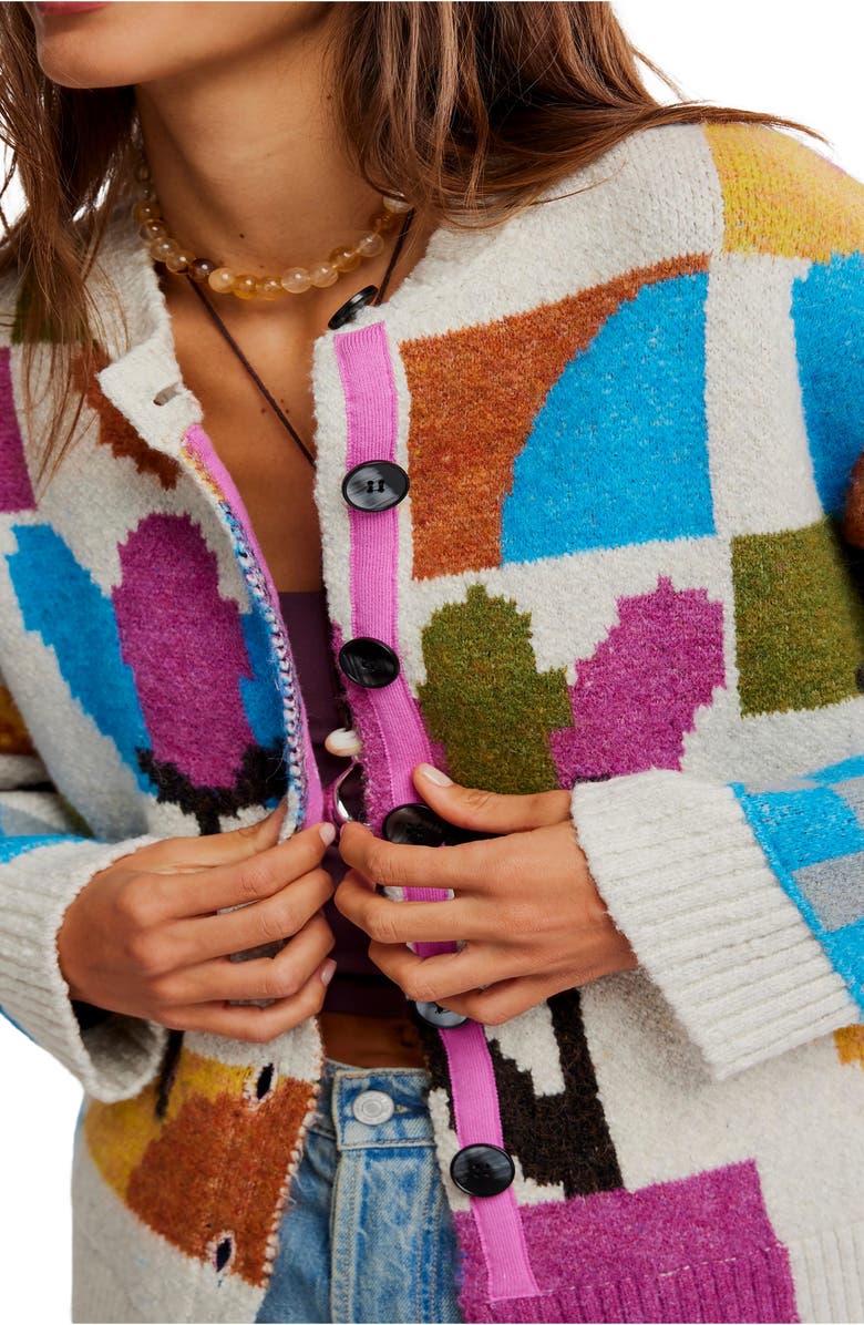 Free People Tulip Whirl Cardigan, Alternate, color, Ivory Combo