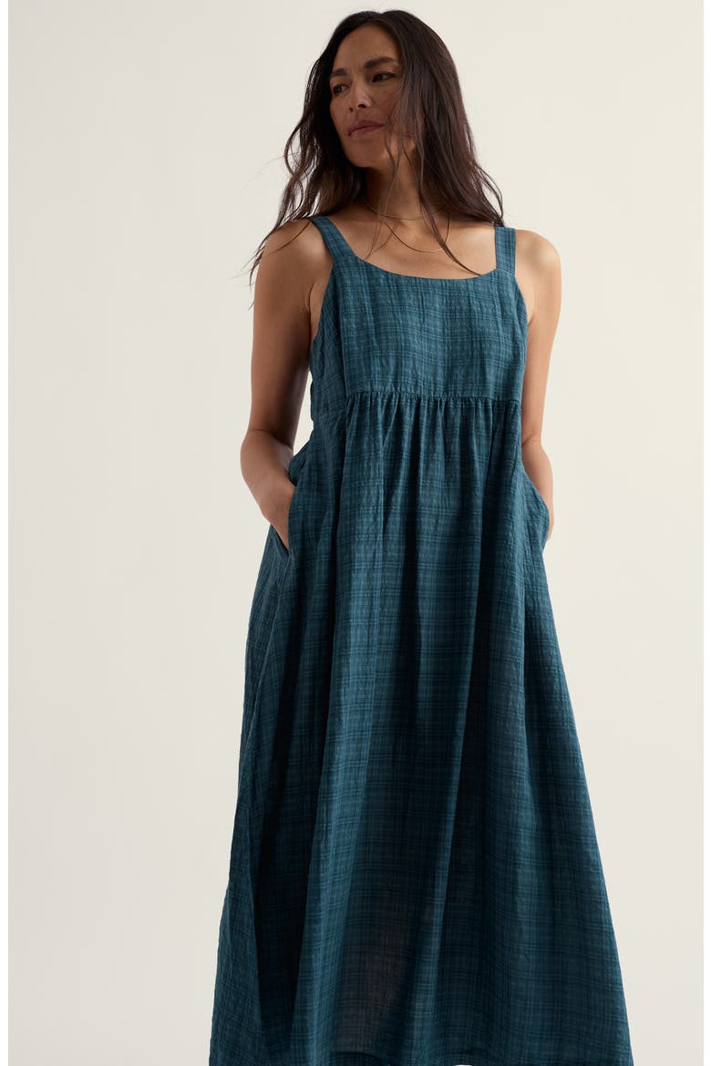 Laity Plaid Organic Cotton Blend Midi Dress, Alternate, color, STORM