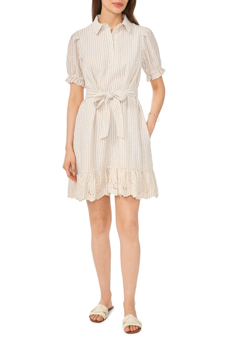 Short Sleeve Belted Shirtdress, Main, color, BIRCH