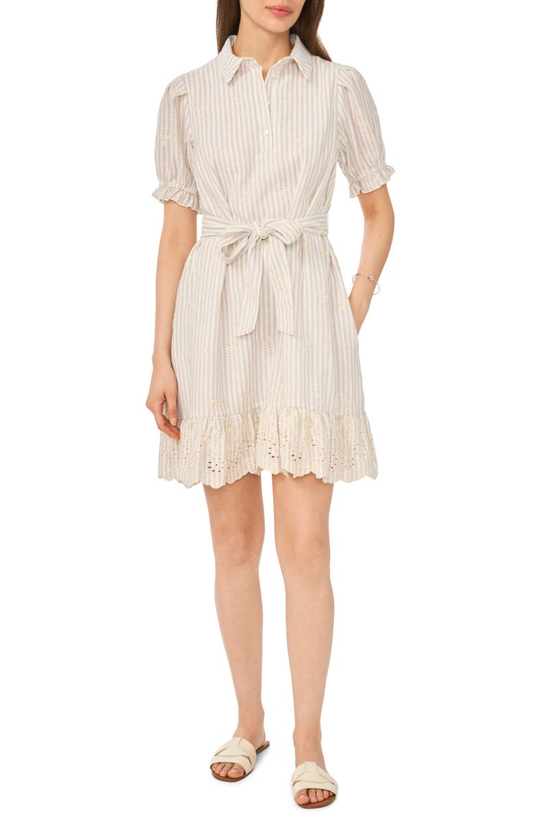 Vince Camuto Short Sleeve Belted Shirtdress, Main, color, Birch