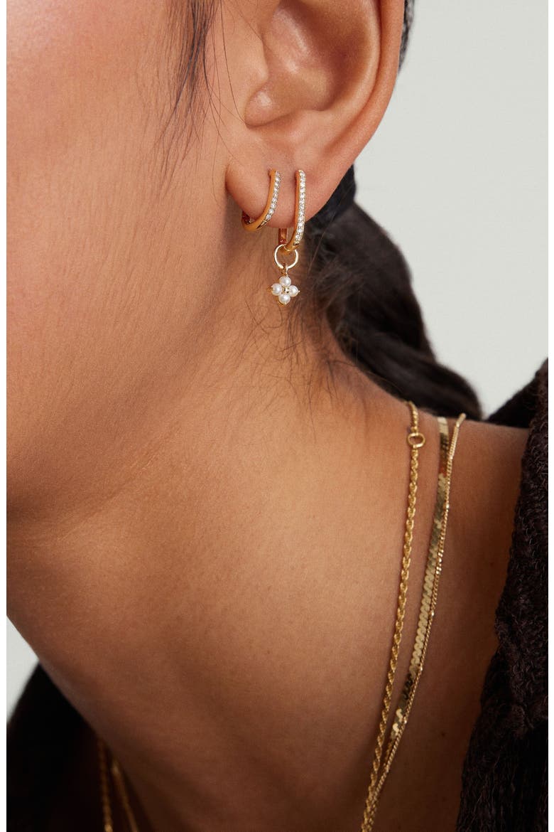 Cluster Pearl Hoop Charm, Alternate, color, Yellow Gold / Pearl