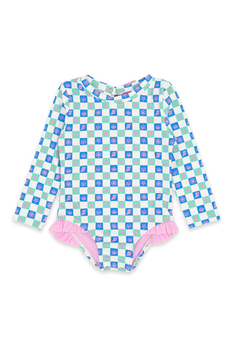 Kids' Coastal Cutie Long Sleeve UPF 50+ One-Piece Rashguard Swimsuit, Main, color, WHITE
