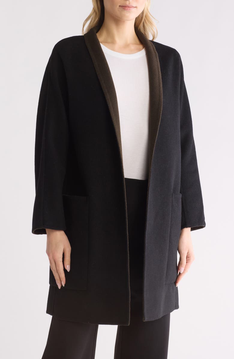 Vince Reversible Collarless Wool Blend Coat, Main, color, Black/ Eden