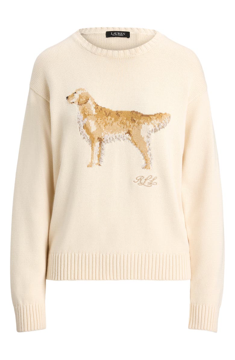 Lauren Ralph Lauren Intarsia Golden Retriever Cotton Sweater, Alternate, color, 