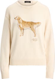 Lauren Ralph Lauren Intarsia Golden Retriever Cotton Sweater