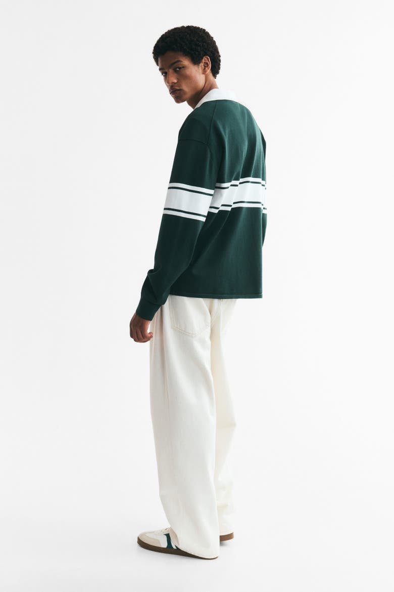 Loose-fit Knit Polo Sweater, Alternate, color, Dark green/color block