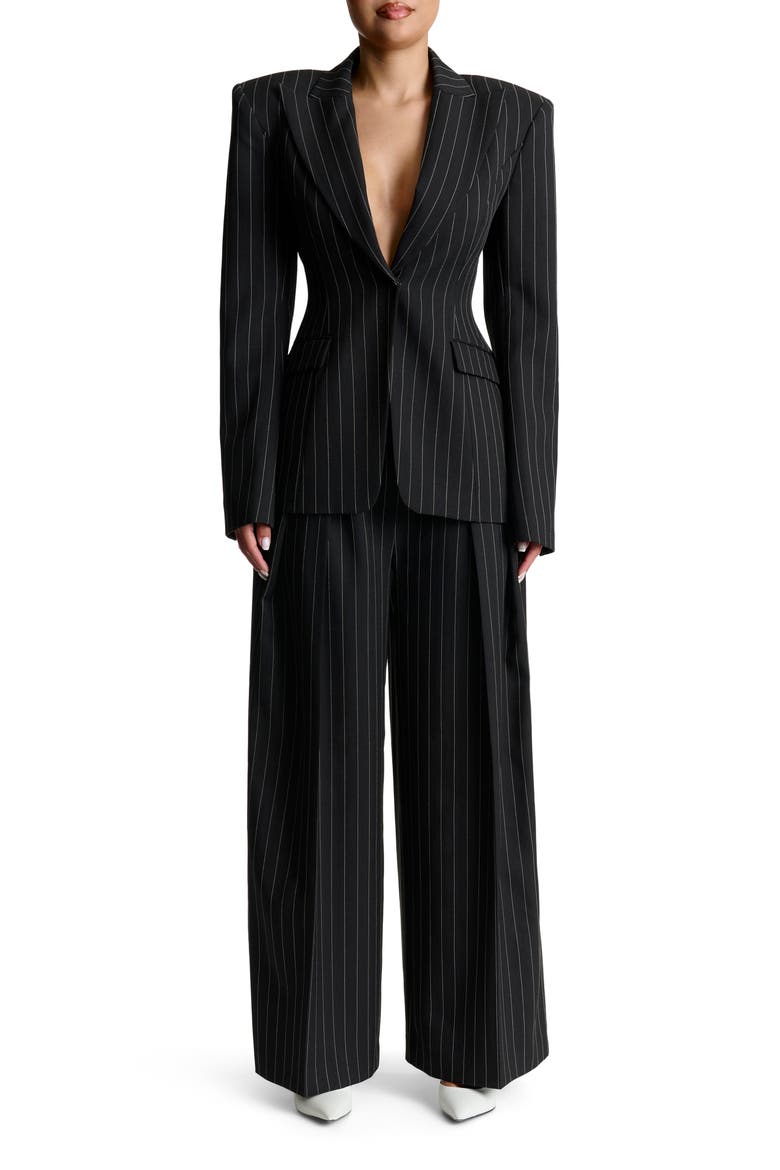 Pinstripe Blazer, Alternate, color, BLACK