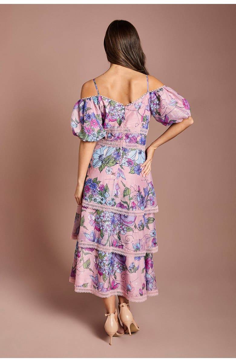 Coast Printed Organza Lace Midi Dress, Alternate, color, Pink