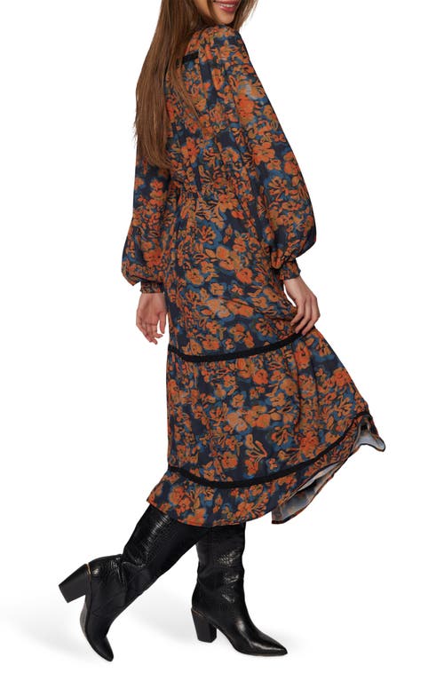 Lost + Wander Embers Bloom Long Sleeve Tiered Dress In Brown
