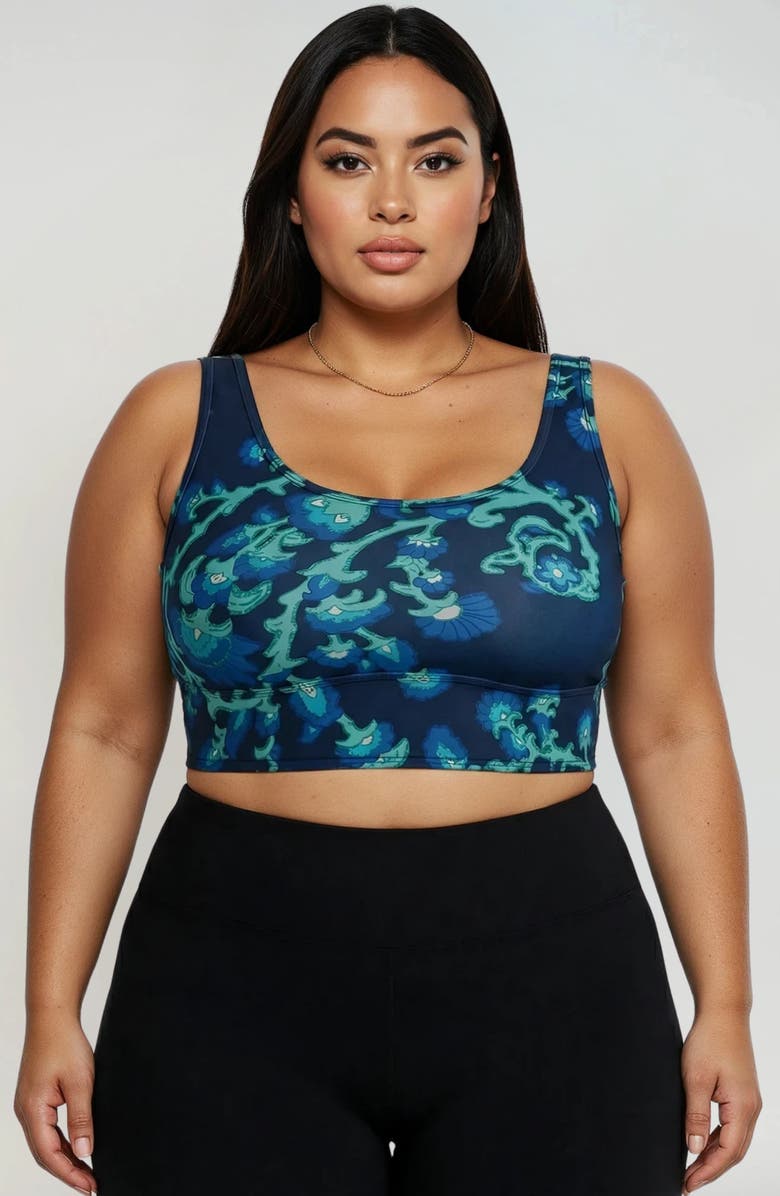 Calypsa Plus Size Longline Swim Bra, Main, color, Barbados Blue