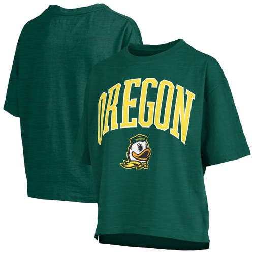 PRESSBOX PRESSBOX GREEN OREGON DUCKS NELSON ARCH OVER LOGO WAIST LENGTH OVERSIZED SLUB T-SHIRT