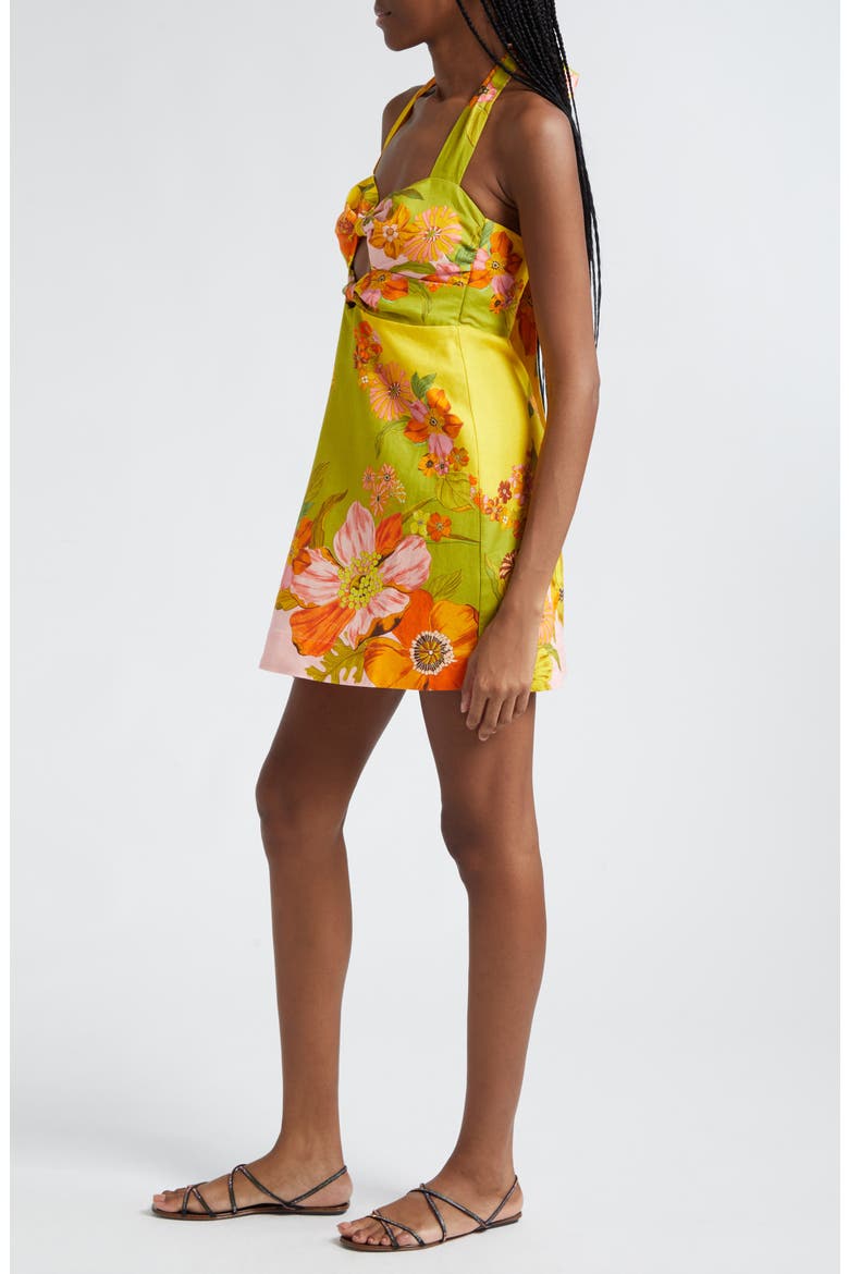 Silas Floral Print Linen Halter Minidress, Alternate, color, MULTI GREEN