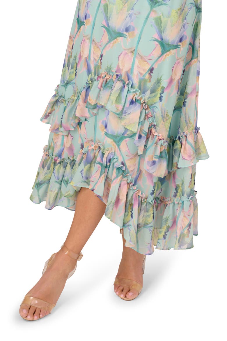 Floral Ruffle Detail Handkerchief Hem Midi Dress, Alternate, color, MINT MULTI